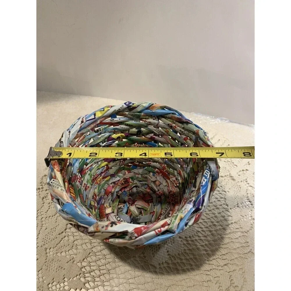 Up cycled Magazine Recycled Paper Weave Basket Planter Pot Holder Boho Unique